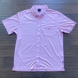DUNNING Button Down Short Sleeve Shirt Mens Sz Large Pink